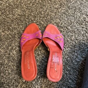 Donald J. Pliner Pink and Coral Slide Mules with Yellow Accents